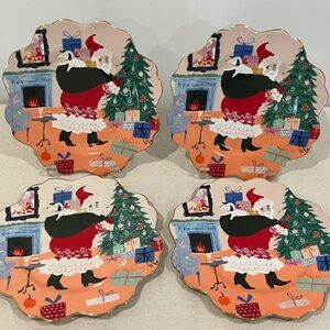 Anthropologie Holiday Spirit Dessert Plates 4pc Set Emily Isabella Artist